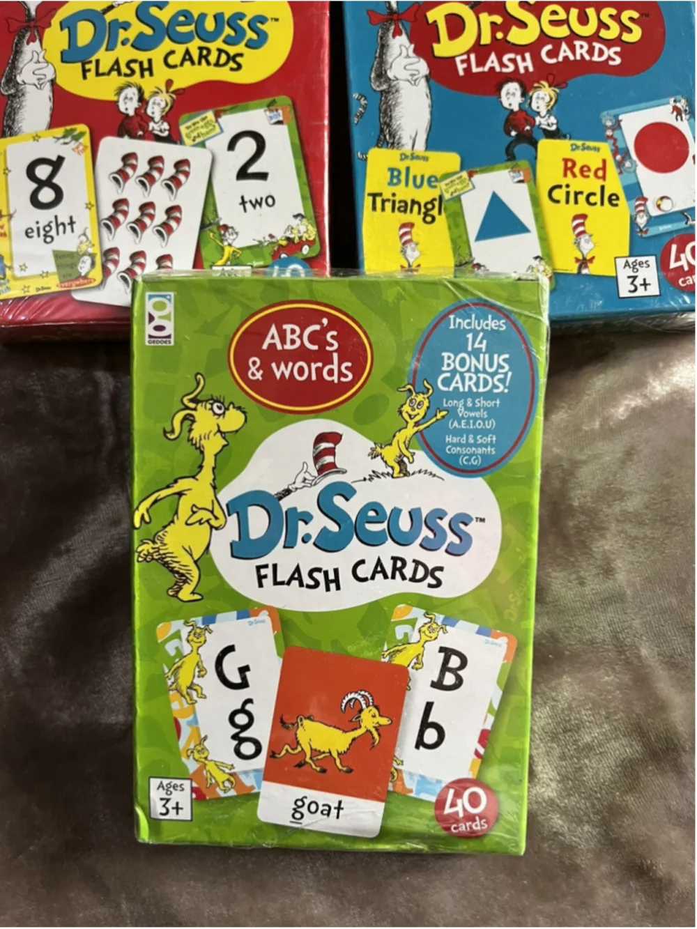 3 Dr. Seuss Flash Card Lot NUMBERS ABC’s & WORDS COLORS & SHAPES &1 SIGHT WORDS